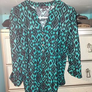 Chaps Women's Geometric Black and Green Top